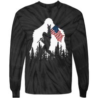 Bigfoot Rock On Hold American Flag Sasquatch Believers Tie-Dye Long Sleeve Shirt