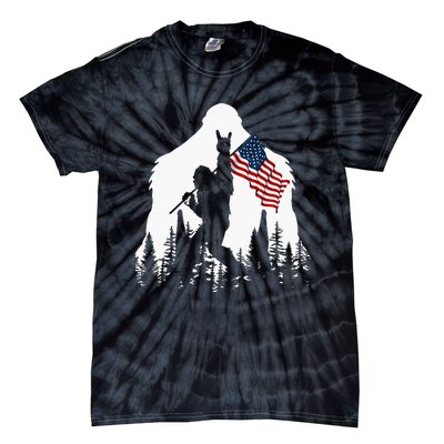 Bigfoot Rock On Hold American Flag Sasquatch Believers Tie-Dye T-Shirt