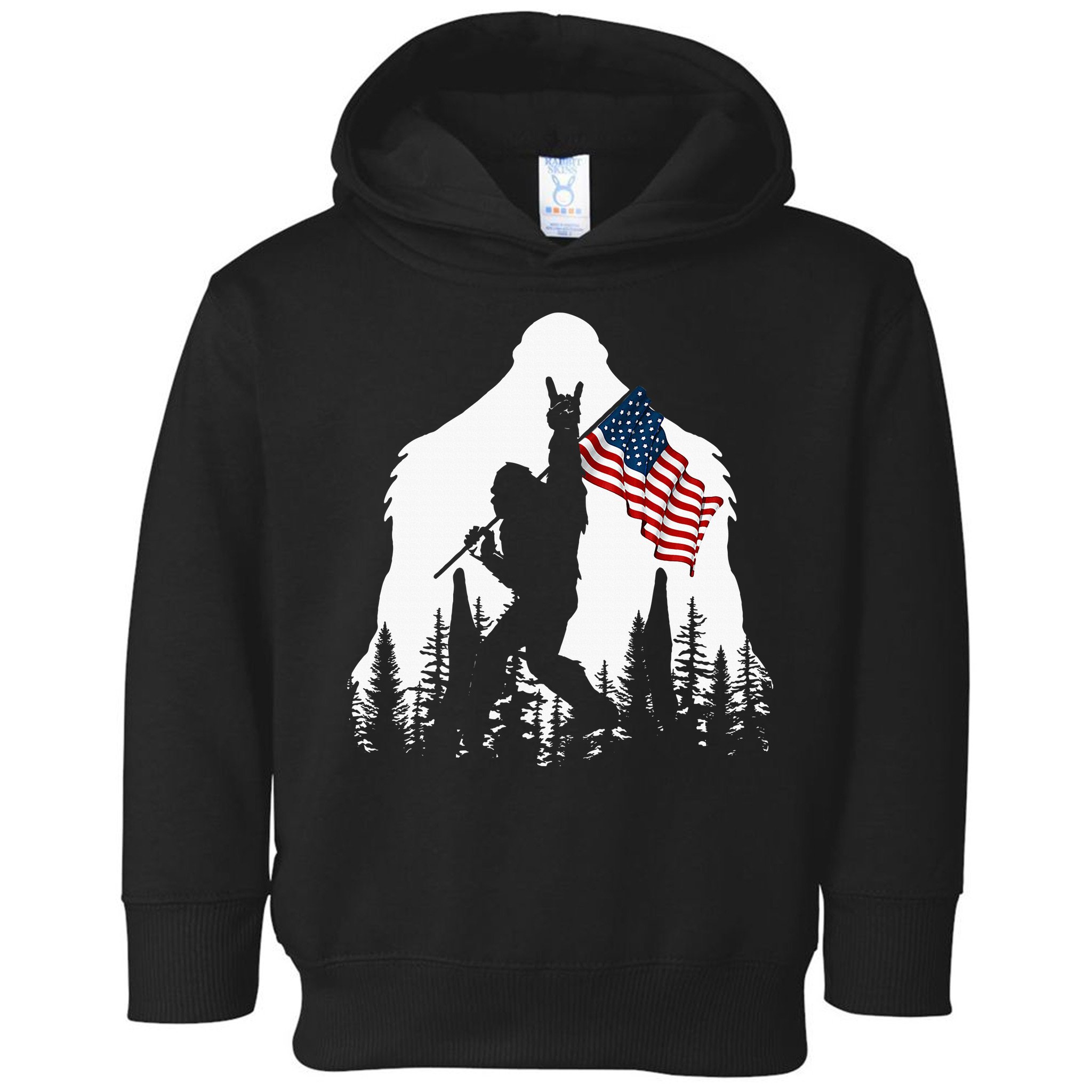 Bigfoot Rock On Hold American Flag Sasquatch Believers Toddler Hoodie