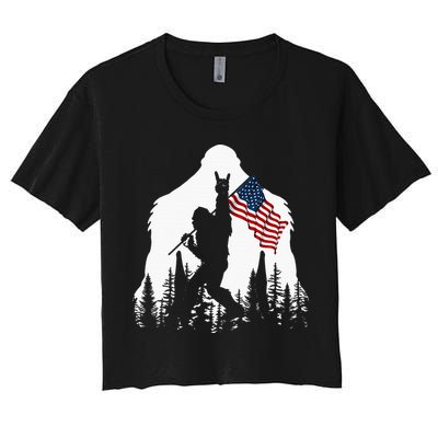 Bigfoot Rock On Hold American Flag Sasquatch Believers Crop Top