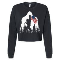 Bigfoot Rock On Hold American Flag Sasquatch Believers Cropped Pullover Crew