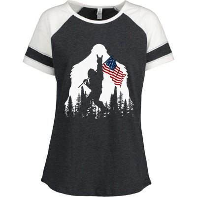 Bigfoot Rock On Hold American Flag Sasquatch Believers Enza Ladies Jersey Colorblock Tee