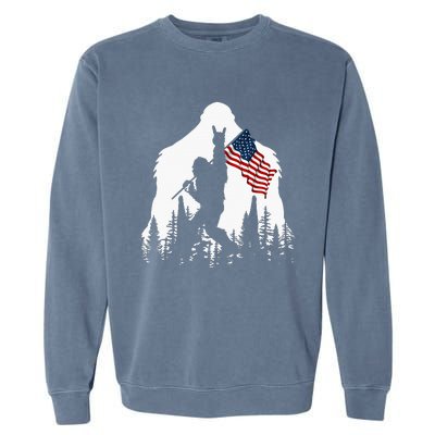 Bigfoot Rock On Hold American Flag Sasquatch Believers Garment-Dyed Sweatshirt