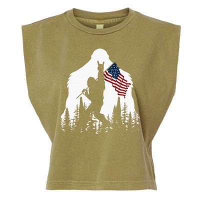 Bigfoot Rock On Hold American Flag Sasquatch Believers Garment-Dyed Women's Muscle Tee
