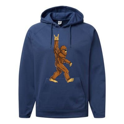 Bigfoot Rock On Sasquatch Rock And Roll Funny Graphic Performance Fleece Hoodie