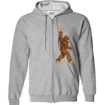 Bigfoot Rock On Sasquatch Rock And Roll Funny Graphic Full Zip Hoodie