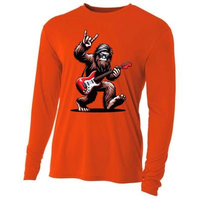 Bigfoot Rock On Sasquatch Rock And Roll Playing Guitar Music Cooling Performance Long Sleeve Crew