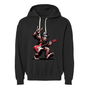 Bigfoot Rock On Sasquatch Rock And Roll Playing Guitar Music Garment-Dyed Fleece Hoodie