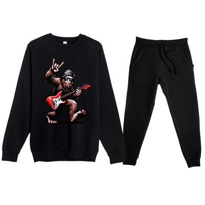 Bigfoot Rock On Sasquatch Rock And Roll Playing Guitar Music Premium Crewneck Sweatsuit Set