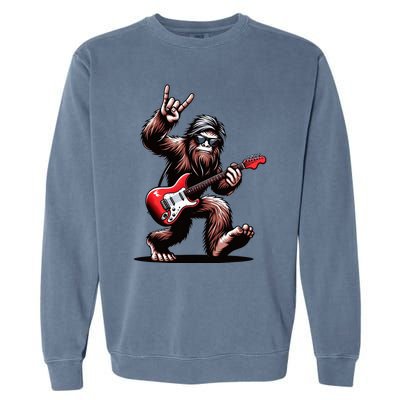 Bigfoot Rock On Sasquatch Rock And Roll Playing Guitar Music Garment-Dyed Sweatshirt