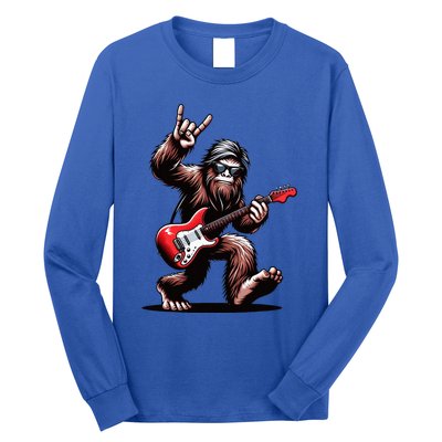 Bigfoot Rock On Sasquatch Rock And Roll Playing Guitar Music Long Sleeve Shirt