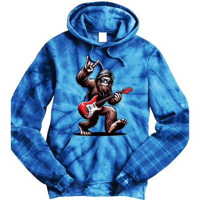 Bigfoot Rock On Sasquatch Rock And Roll Playing Guitar Music Tie Dye Hoodie