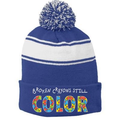 Broken Crayons Still Color Stripe Pom Pom Beanie