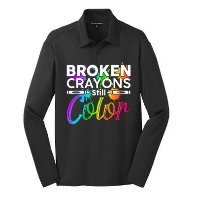 Broken Crayons Still Color Mental Health Awareness Silk Touch Performance Long Sleeve Polo