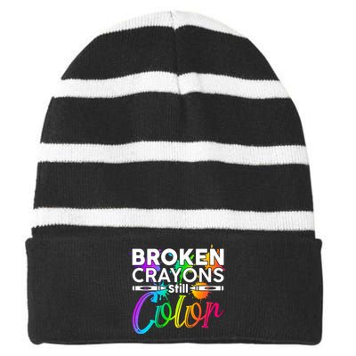 Broken Crayons Still Color Mental Health Awareness Striped Beanie with Solid Band