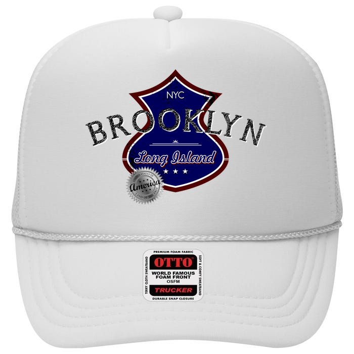 Brooklyn NYC Land of the Free Logo High Crown Mesh Back Trucker Hat