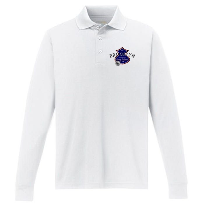 Brooklyn NYC Land of the Free Logo Performance Long Sleeve Polo