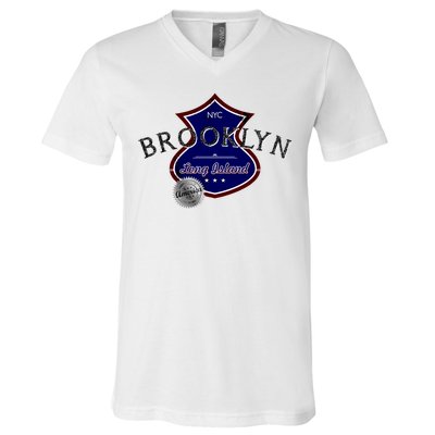 Brooklyn NYC Land of the Free Logo V-Neck T-Shirt