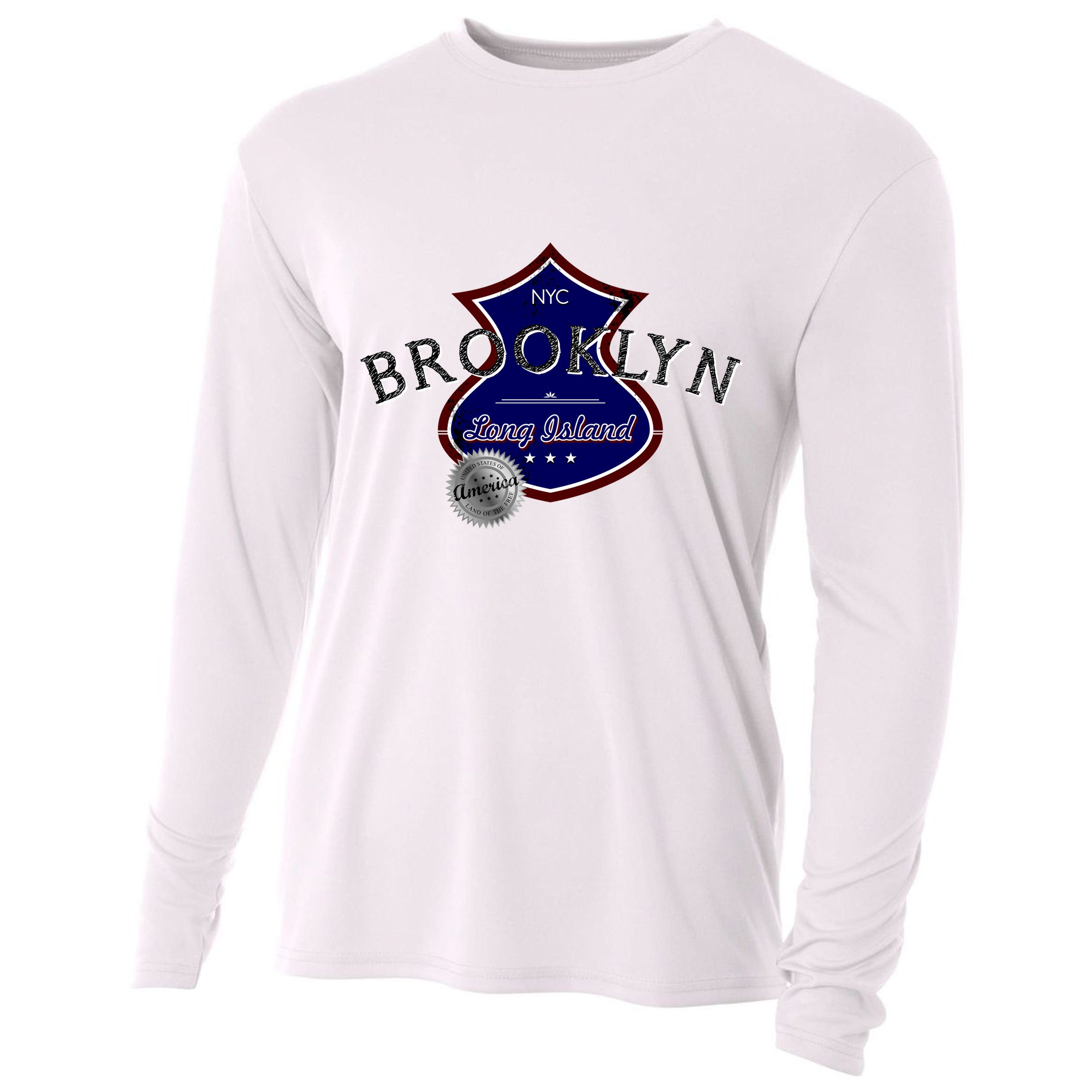 Brooklyn NYC Land of the Free Logo Cooling Performance Long Sleeve Crew
