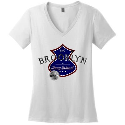 Brooklyn NYC Land of the Free Logo Women's V-Neck T-Shirt
