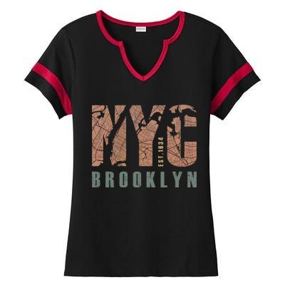 Brooklyn NYC New York City Vintage Emblem Ladies Halftime Notch Neck Tee