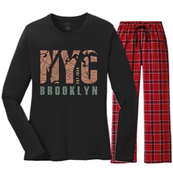 Brooklyn NYC New York City Vintage Emblem Women's Long Sleeve Flannel Pajama Set 