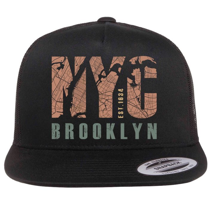 Brooklyn NYC New York City Vintage Emblem Flat Bill Trucker Hat