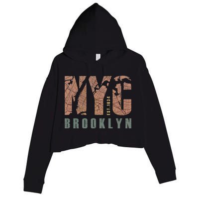 Brooklyn NYC New York City Vintage Emblem Crop Fleece Hoodie