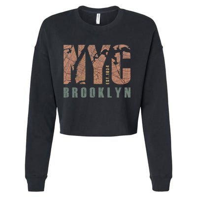 Brooklyn NYC New York City Vintage Emblem Cropped Pullover Crew