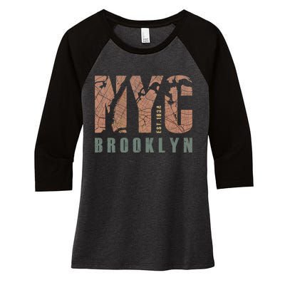 Brooklyn NYC New York City Vintage Emblem Women's Tri-Blend 3/4-Sleeve Raglan Shirt