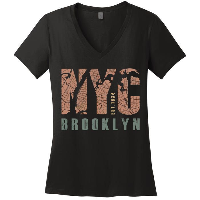 Brooklyn NYC New York City Vintage Emblem Women's V-Neck T-Shirt