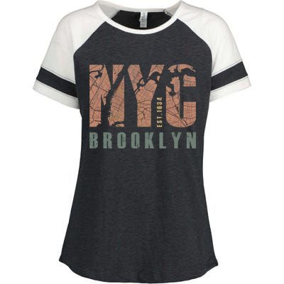 Brooklyn NYC New York City Vintage Emblem Enza Ladies Jersey Colorblock Tee