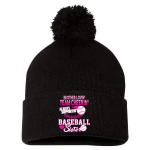 Brother Lovin Team Cheerin Baseball Sister Pom Pom 12in Knit Beanie