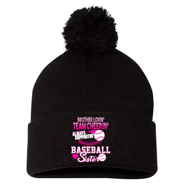 Brother Lovin Team Cheerin Baseball Sister Pom Pom 12in Knit Beanie