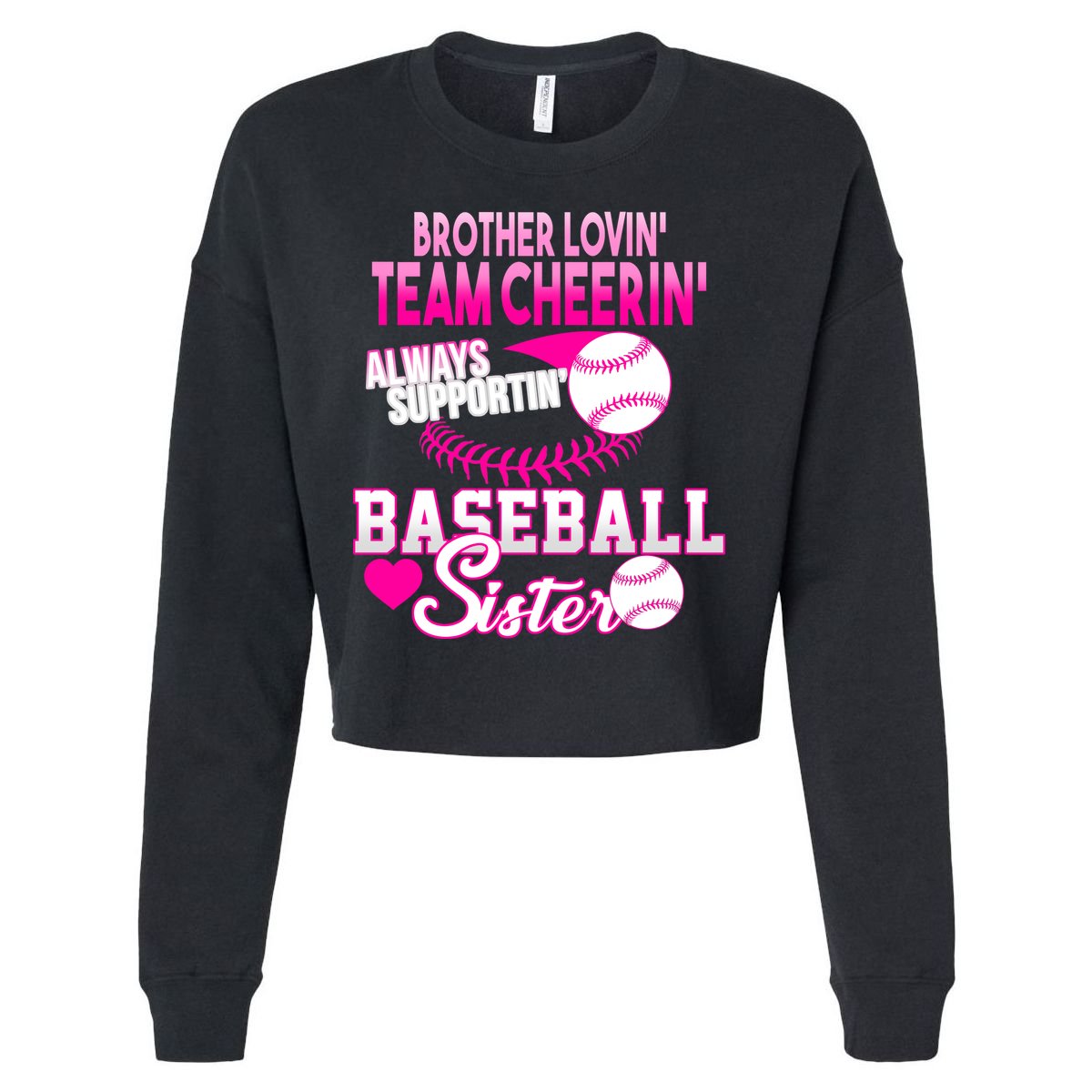 Brother Lovin Team Cheerin Baseball Sister Cropped Pullover Crew