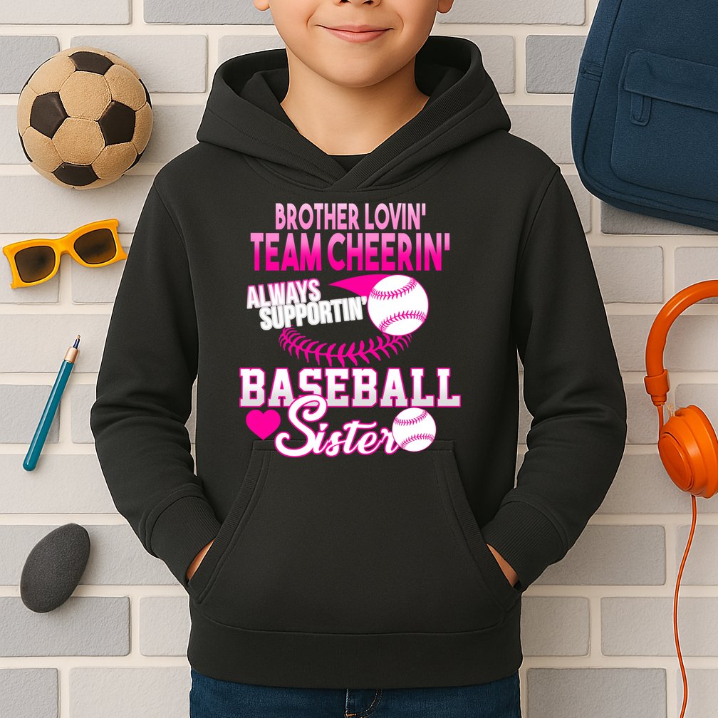 Brother Lovin Team Cheerin Baseball Sister Kids Hoodie