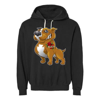 Brown Pitbull I Love Mom Garment-Dyed Fleece Hoodie