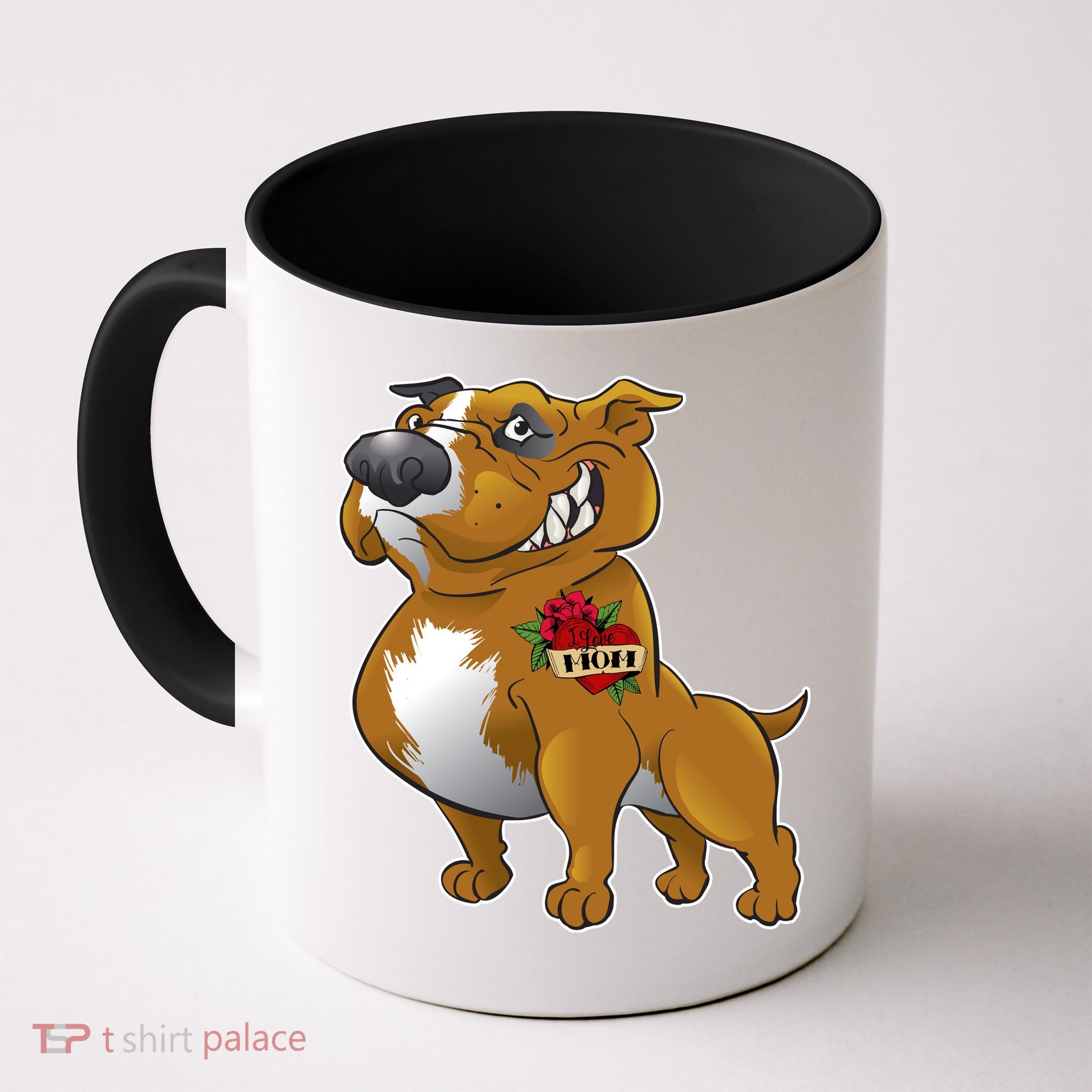 Brown Pitbull I Love Mom Mug