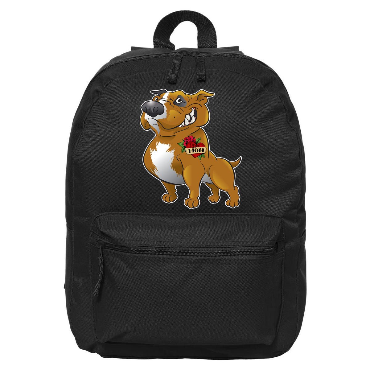 Brown Pitbull I Love Mom 16 in Basic Backpack