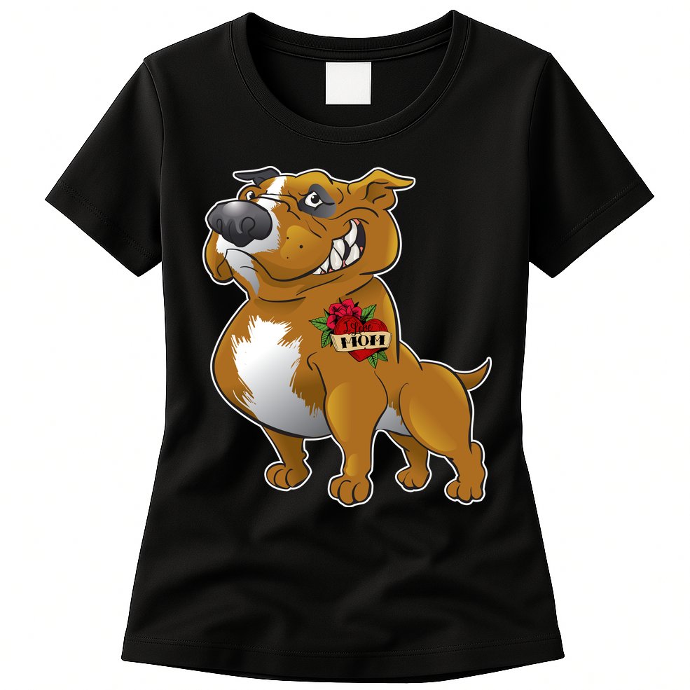Brown Pitbull I Love Mom Womens T-Shirt