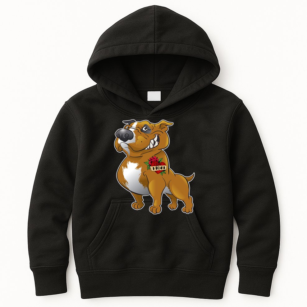Brown Pitbull I Love Mom Kids Hoodie