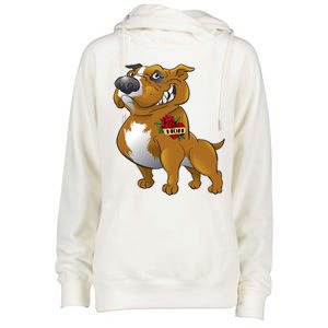 Brown Pitbull I Love Mom Womens Funnel Neck Pullover Hood