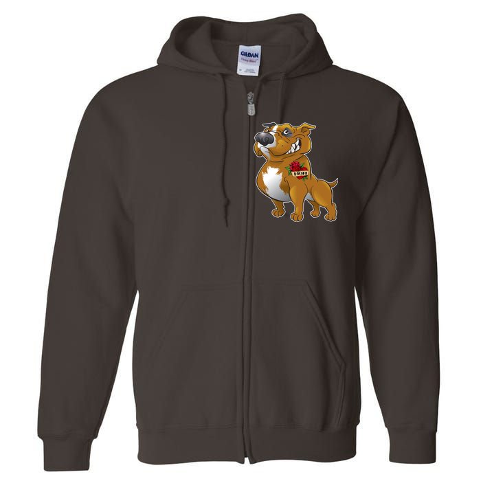 Brown Pitbull I Love Mom Full Zip Hoodie