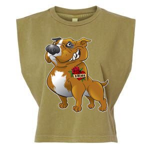 Brown Pitbull I Love Mom Garment-Dyed Women's Muscle Tee