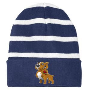 Brown Pitbull I Love Mom Striped Beanie with Solid Band