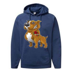 Brown Pitbull I Love Mom Performance Fleece Hoodie