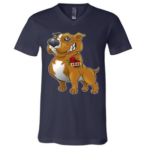 Brown Pitbull I Love Mom V-Neck T-Shirt