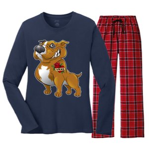 Brown Pitbull I Love Mom Women's Long Sleeve Flannel Pajama Set 