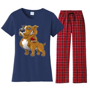 Brown Pitbull I Love Mom Women's Flannel Pajama Set