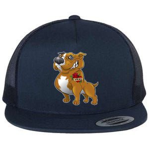 Brown Pitbull I Love Mom Flat Bill Trucker Hat